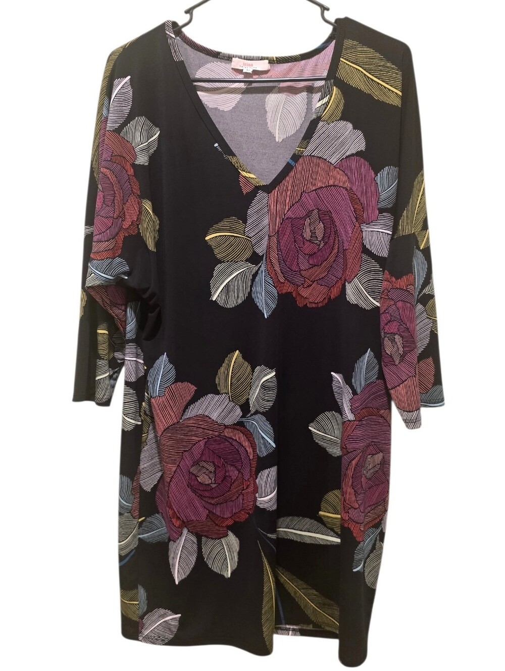 Trina Turk Black V-Neck Floral Dress Large